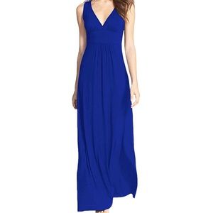 WOOSA Women's Sleeveless Deep V Neck Loose Plain Long Maxi Casual Dress